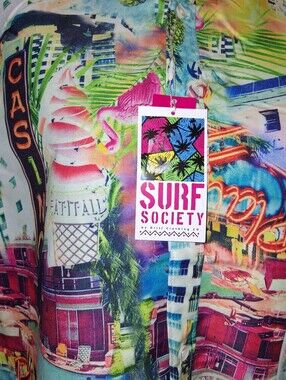 Surf Society Size Large Tourist Travel Look Abstract Design Shirt NEW NWT